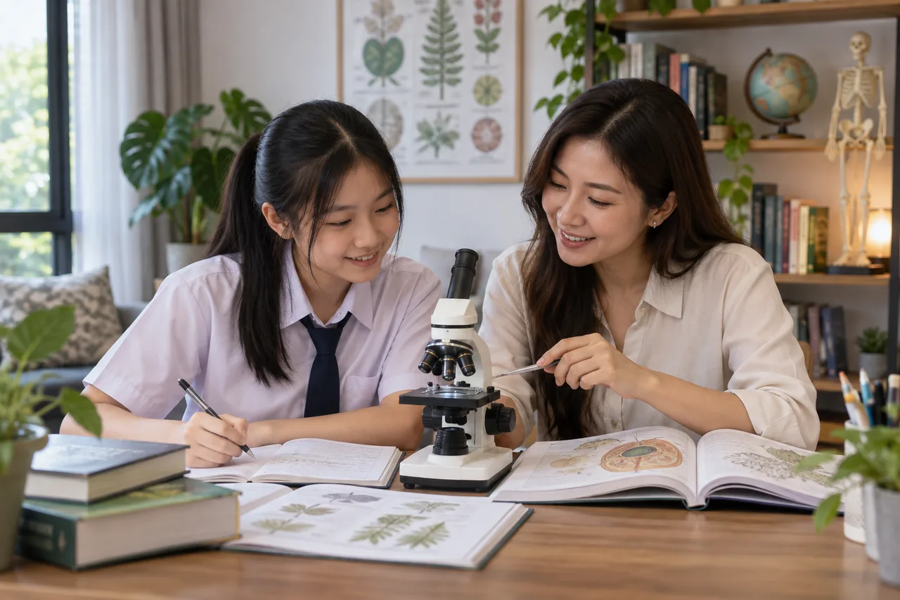 Student learning one-to-one SPM Biology tuition with a Biology tutor